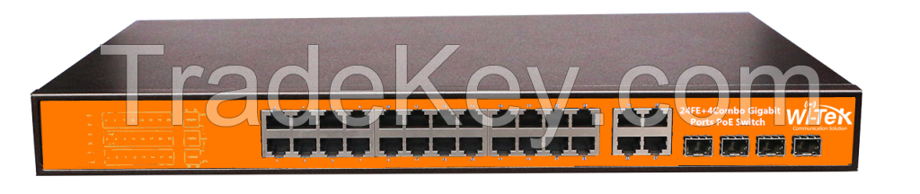 24FE+4Combo Gigabit 48V Ports PoE Switch with 24-Port PoE  WI-PS128GF 