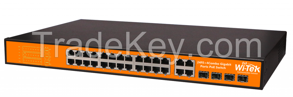 24FE+4Combo Gigabit 48V Ports PoE Switch with 24-Port PoE  WI-PS128GF 