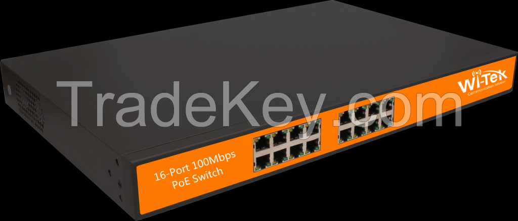 16-Port 48V 100Mbps PoE Switch with 16-Port PoE  WI-PS116 