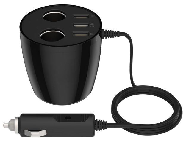 Car Charger Cup with Two Cigarette Socket and 3 USB Charging Interface Auto Charger