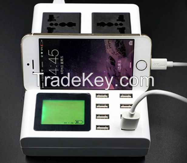 Multifunctional Smart Charger Socket with Mobile Phone Holder Display Screen and 8 USB Port