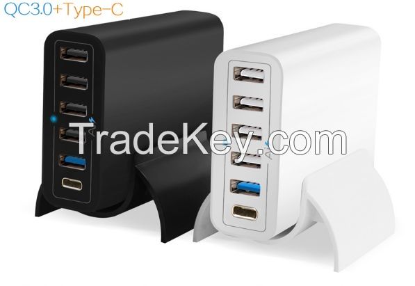 One for All Type-C QC3.0 USB Quick Charger Multi-Port 6 Port USB Charger