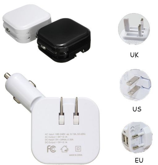 2 in 1 Wall and Car USB Charger Dual Port Auto Charger