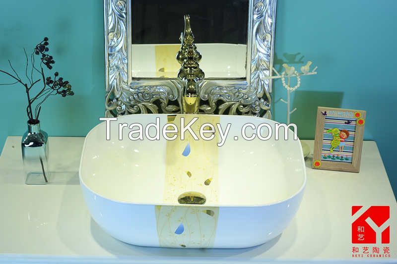 New design handcraft with flower painting wash porcelain sink