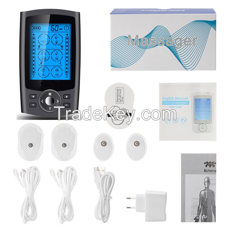 Electronic Pulse Muscle Massager  Dual Channel TENS EMS Unit 24 Modes Muscle Stimulator for Pain Relief Therapy 