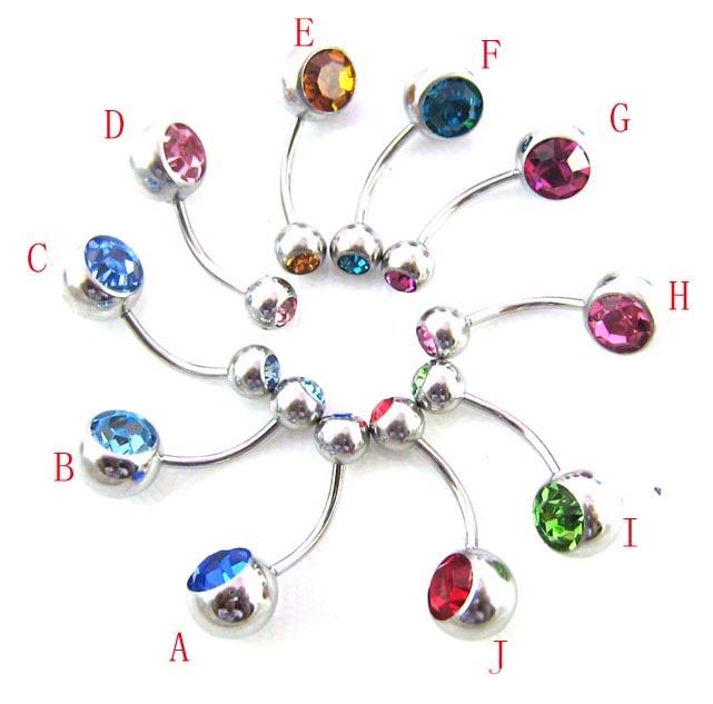 double jewelled belly ring 1.6*10*5/8