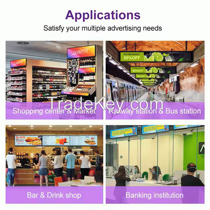 Ultra Wide Shelf Edge Advertising LCD Display Indoor High Brightness Stretched Bar Lcd Screen