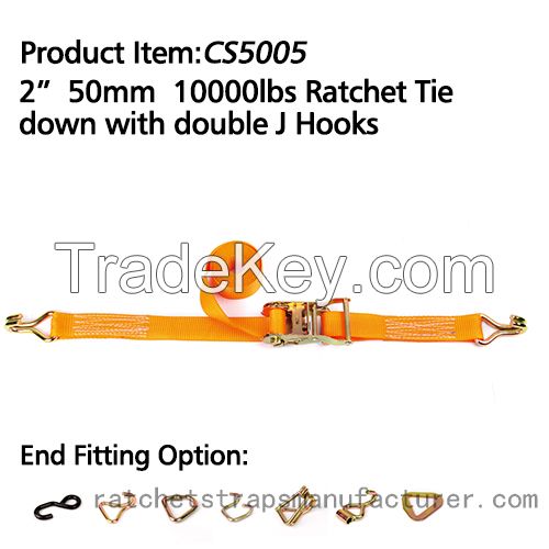 CS5005 2â 50mm 10000lbs Ratchet Tie down with double J Hooks