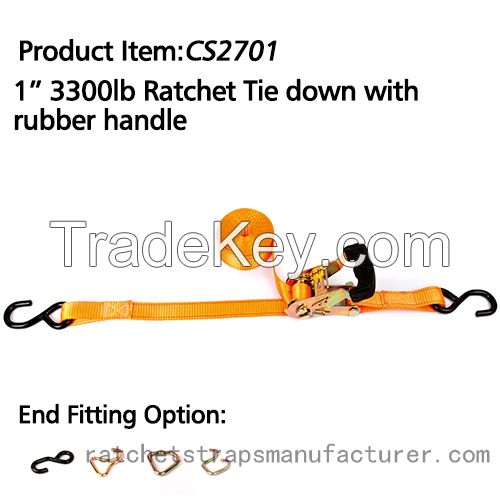 CS2701 1â 3300lbs Ratchet Tie down with Rubber handle