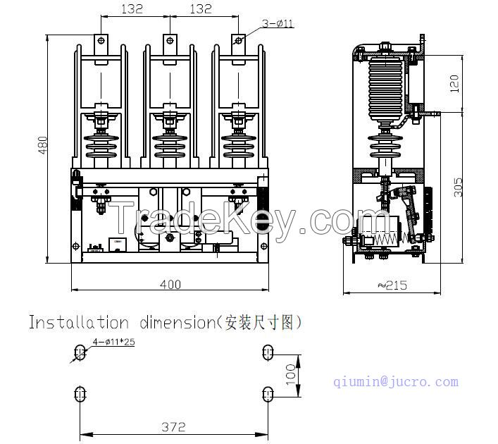 HVJ3 7.2KV and 12KV vacuum contactor 160A to 630A