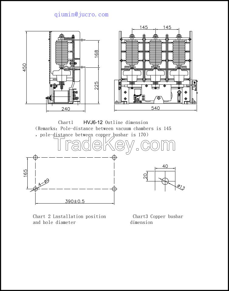 HVJ6 JCZ5 7.2KV and 12KV vacuum contactor 200A 400A 630A