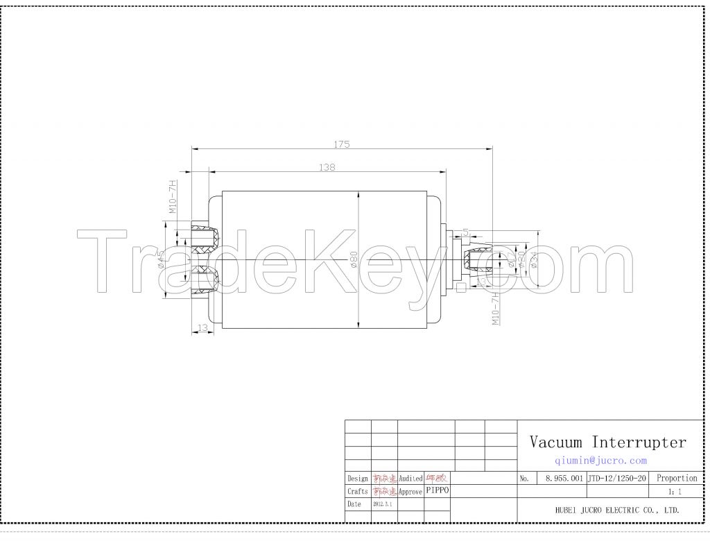 JTD 12 kv 1250A 20KA vacuum interrupter for Solid embedded poles