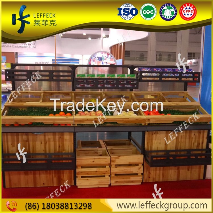 High capacity wooden fruit and vegetable display stand