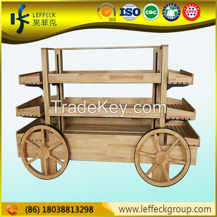 Soild wooden 3 layers bakery shelves with wheel