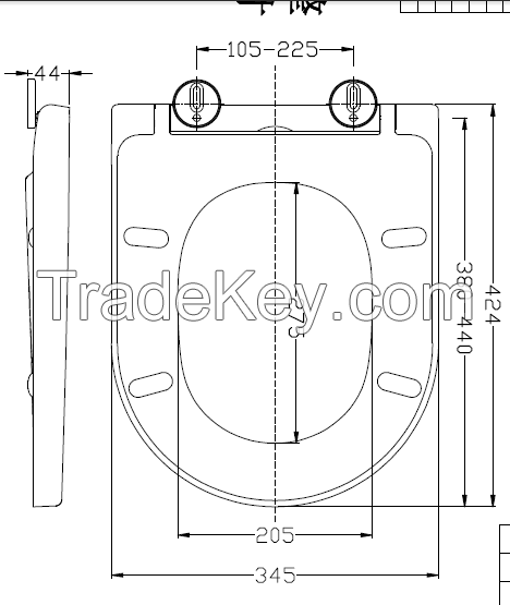 Soft close Urea toilet seat based on Mini D shape design