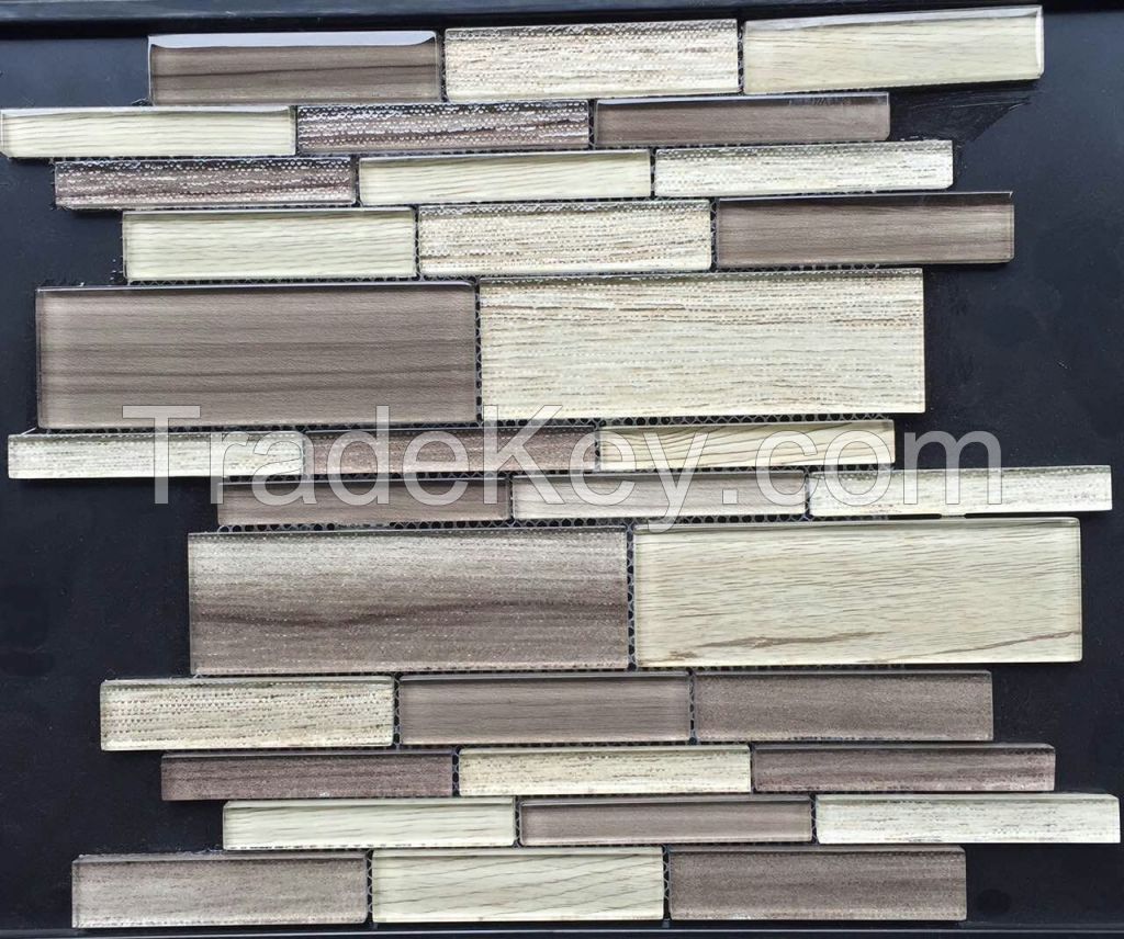 Long Strip Mixed 3d Glass Mosaic Tile For Diningroom Decoration