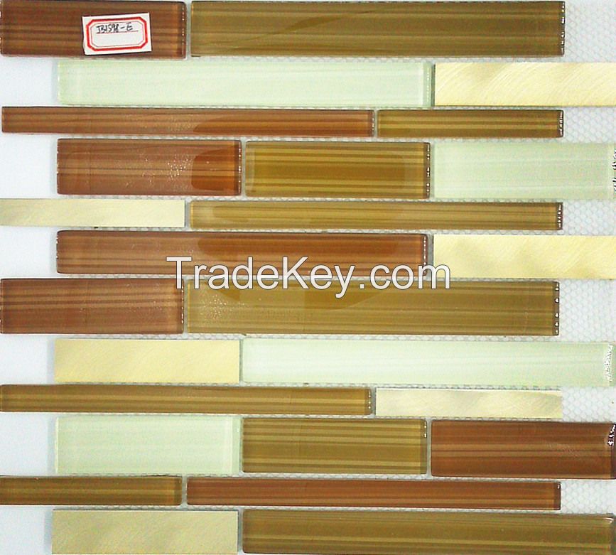 3d Mosaic Glass Tile Wood Grain For Home Interior Decoration