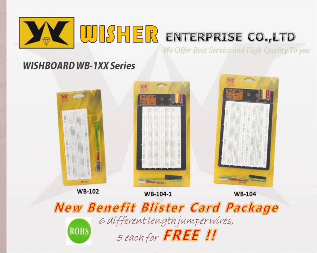 Solderless Breadboard, WISHBOARD WB-1XX Series(ABS - Square Hole)