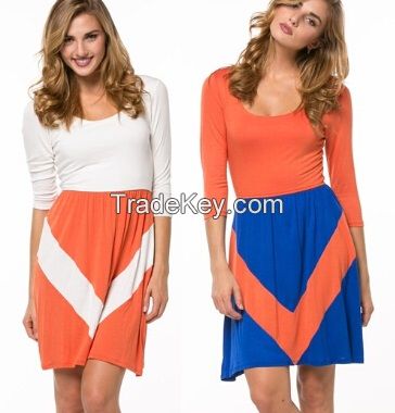 chevron print accent colorblock knit dress