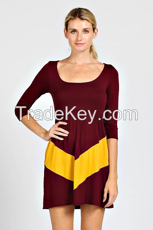 chevron print accent colorblock knit dress