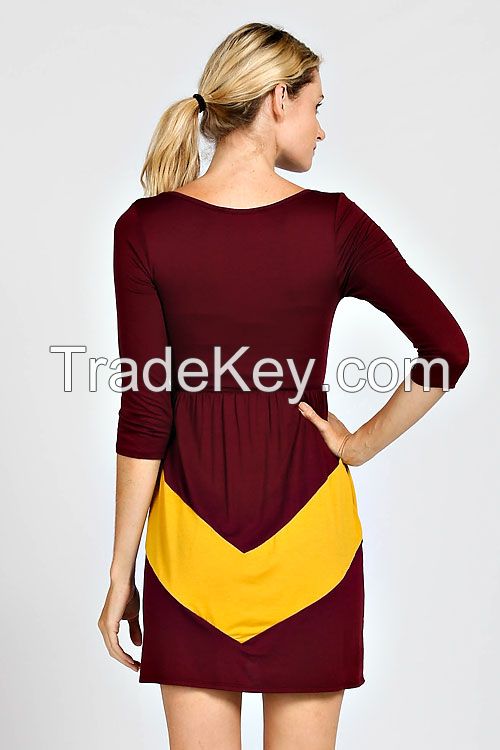 chevron print accent colorblock knit dress