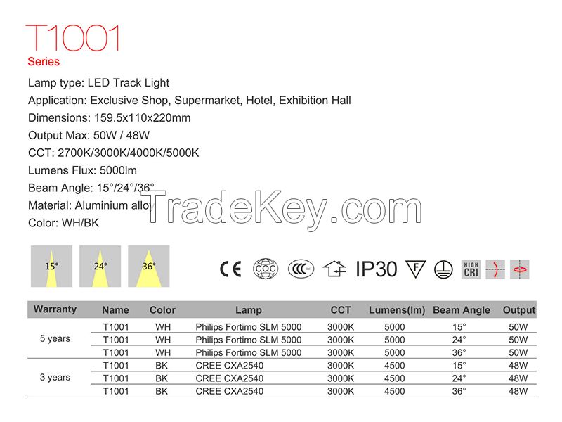 50W CREE COB led track light for commercial