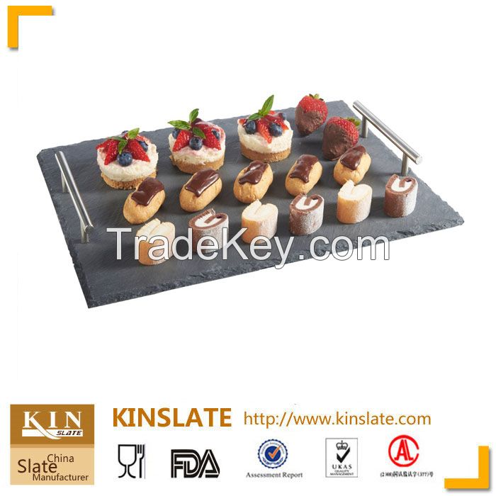Chinese high quality black natural slate stone sevring  tray