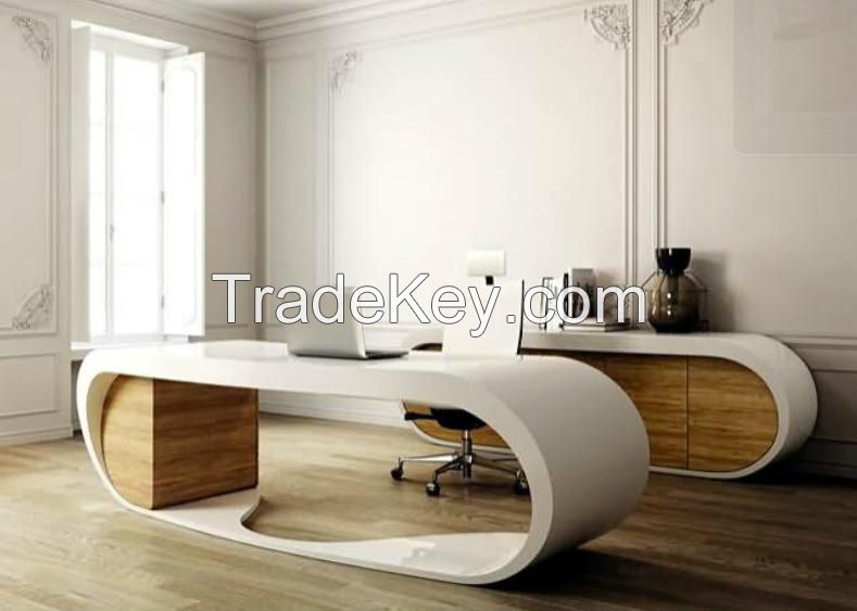 Man Made Stone Modern Curved Office Executive desk Furniture