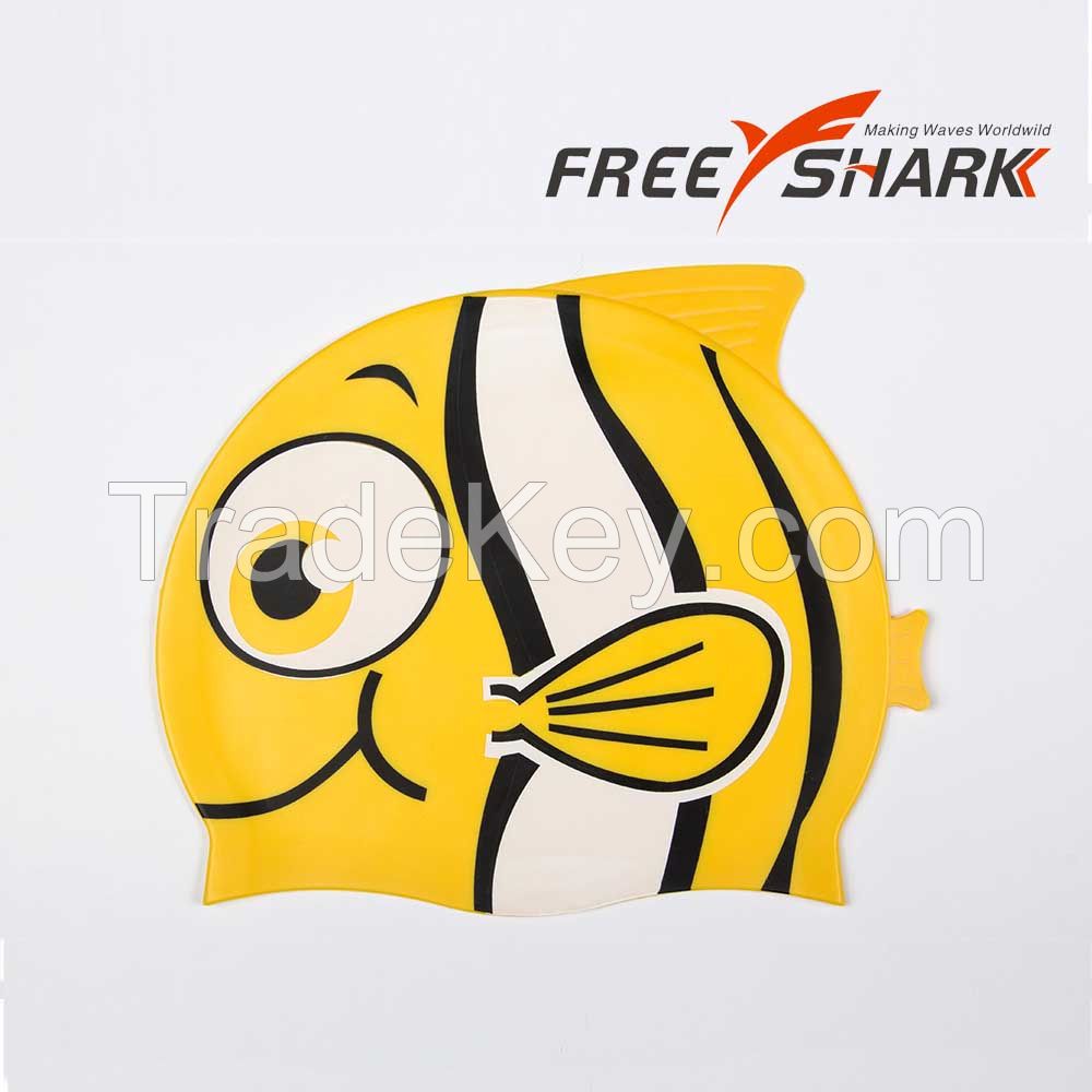 Free Shark cute fish cartoon printed silicone swim caps