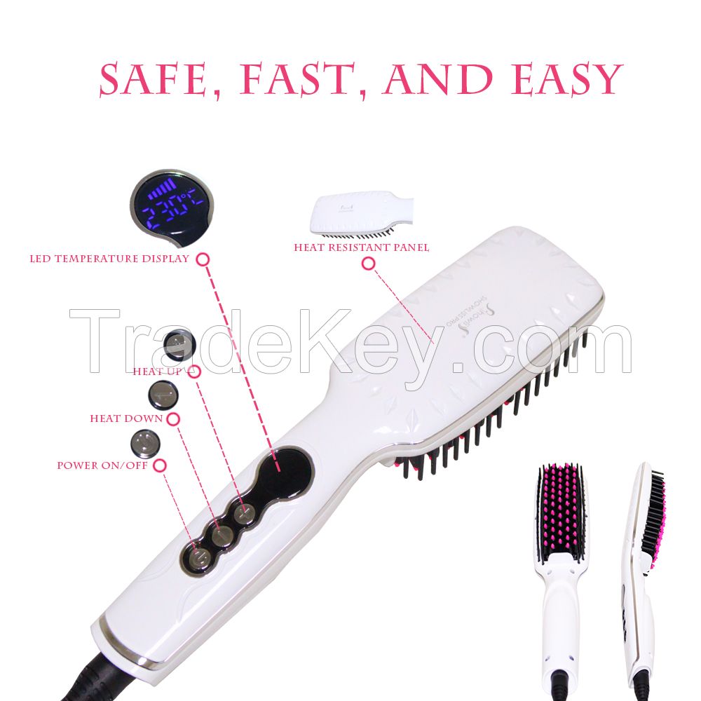 Hair Care Showliss Hair Straightening Ceramic Brush LED Display Temperature Control