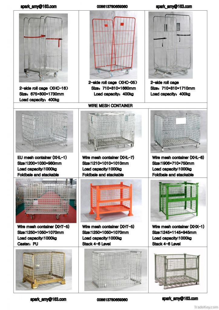 demountable roll container, stackable pallet wire mesh container