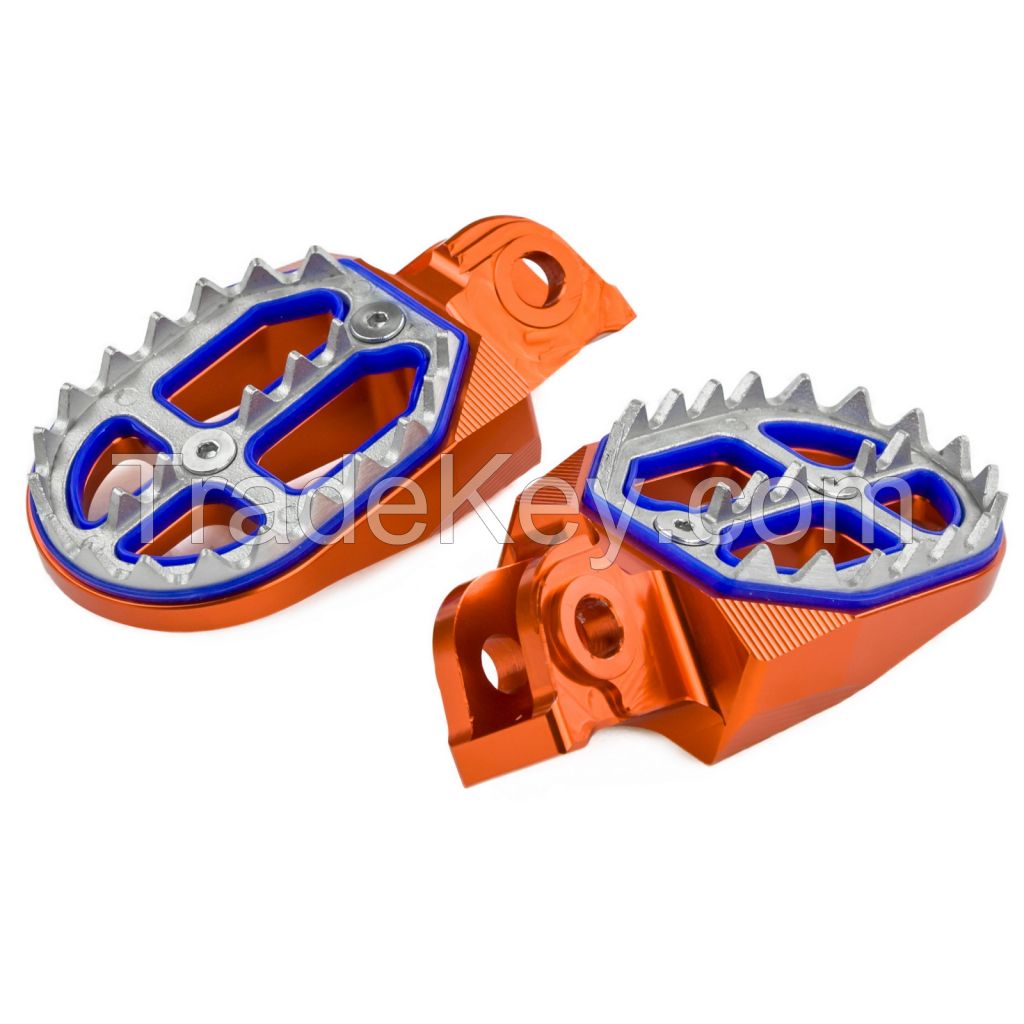 Orange Shark Tooth MX Racing Foot Pegs For KTM 125/250/350/450/525/530