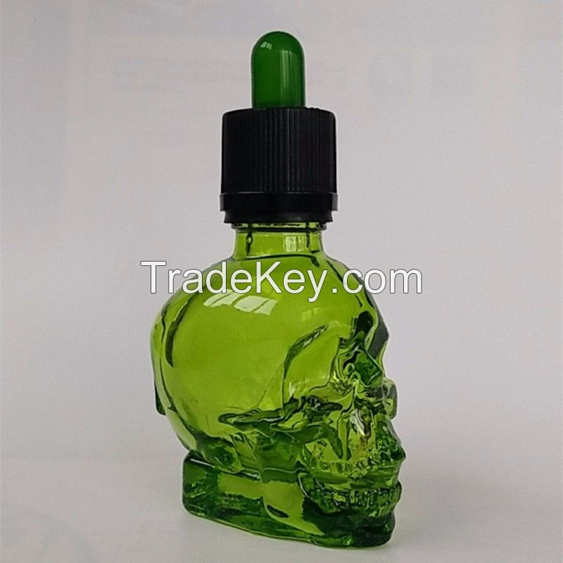 Empty glass Skull shape Dropper Bottle Applicator Liquid Container e liquid