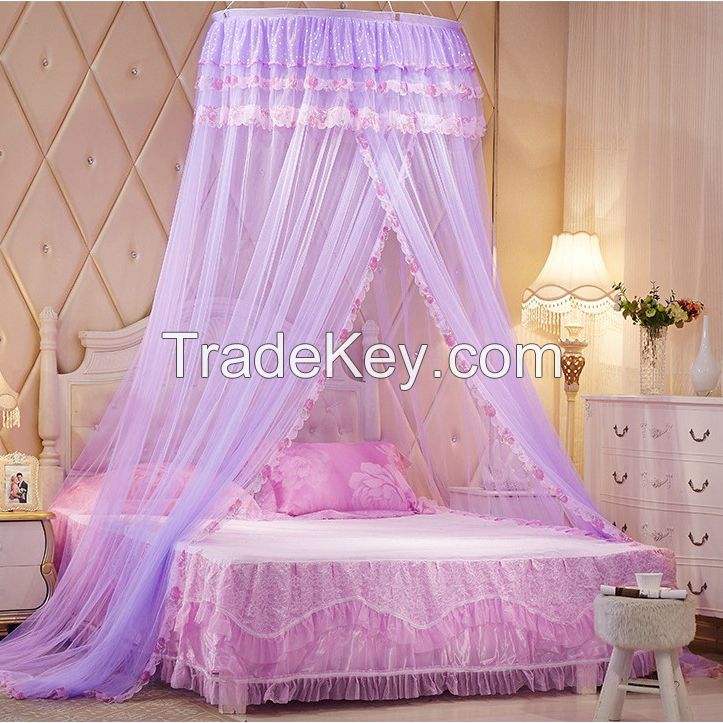 Round Suspended Ceiling Princess Bed Canopy Mosquito Net - Purple