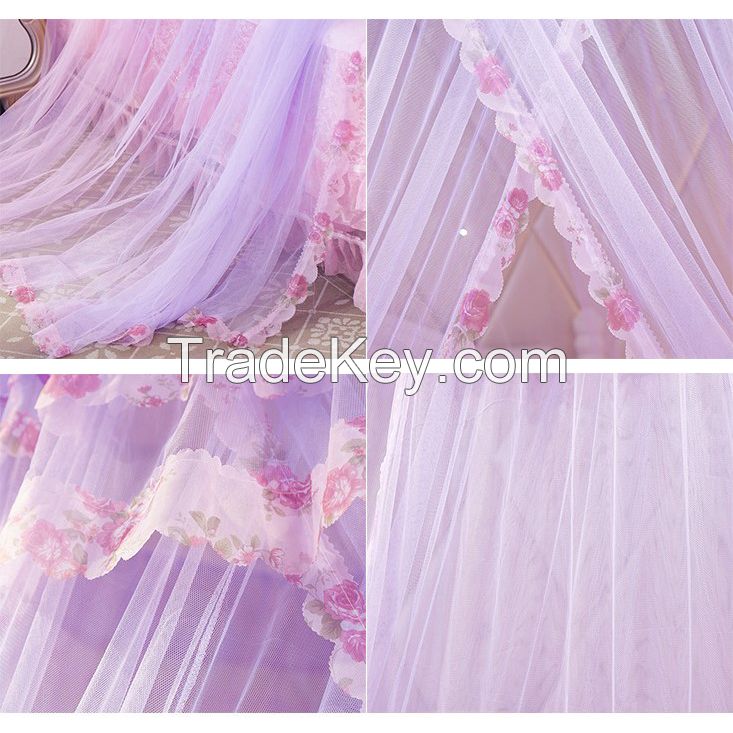 Round Suspended Ceiling Princess Bed Canopy Mosquito Net - Purple