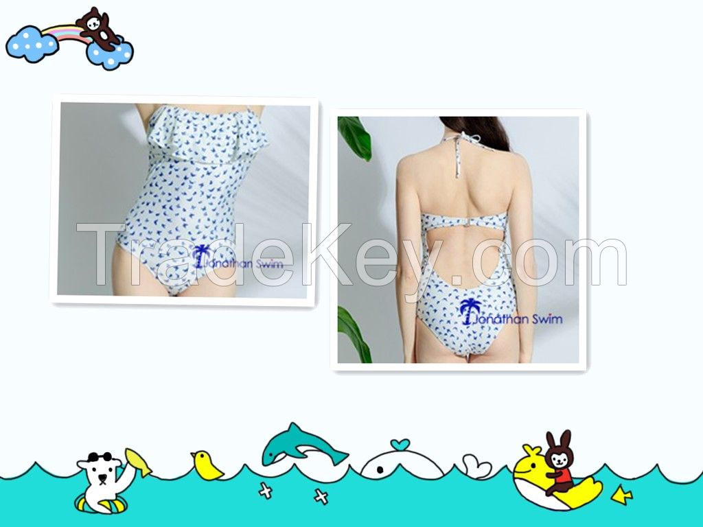 Girl's Vibrant Falbala Halter One Piece Swimwear in Butterfly Pattern.