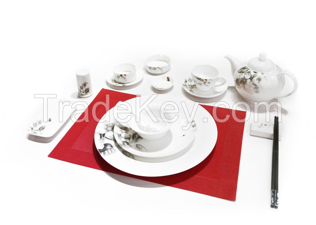 Grey Vine Flower ceramic tablewrae set