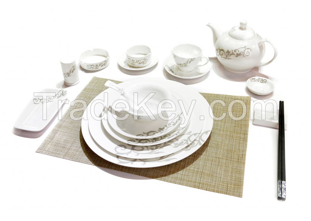 Grey Vine Flower ceramic tablewrae set