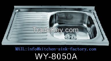 800x500 Single Bowl Single Drainboard Layon Stainless Steel Sink 8050A