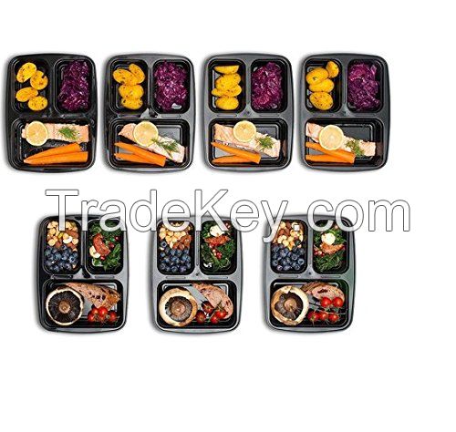 FIT MEAL Food Containers 3 Compartment Bento Lunch Box With Lids Microwave