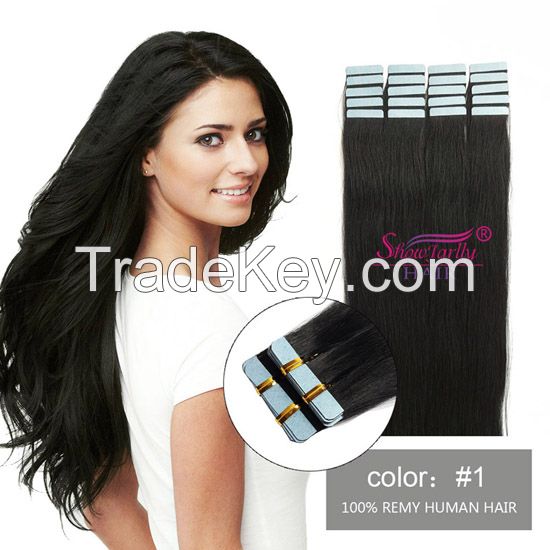 ShowJarlly 18"  #1 40 Pcs 80g Pu Tape in Straight Hair Extension