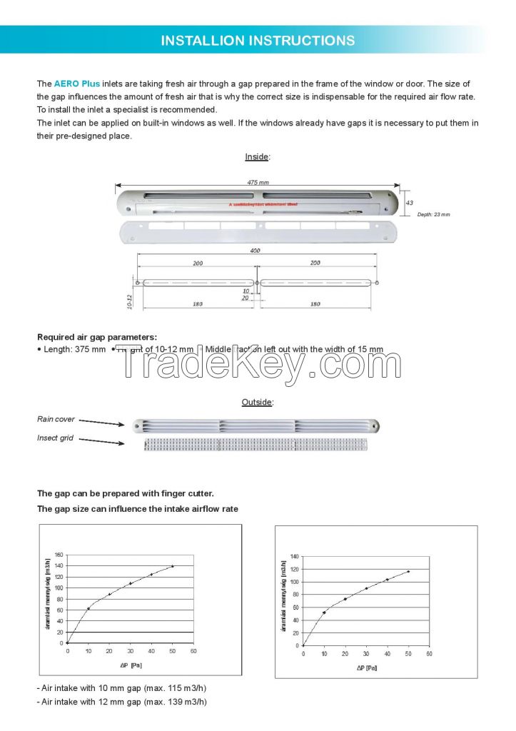 Aero Plus window mounted hygro controlled air inlet, against mold, for gas appliances