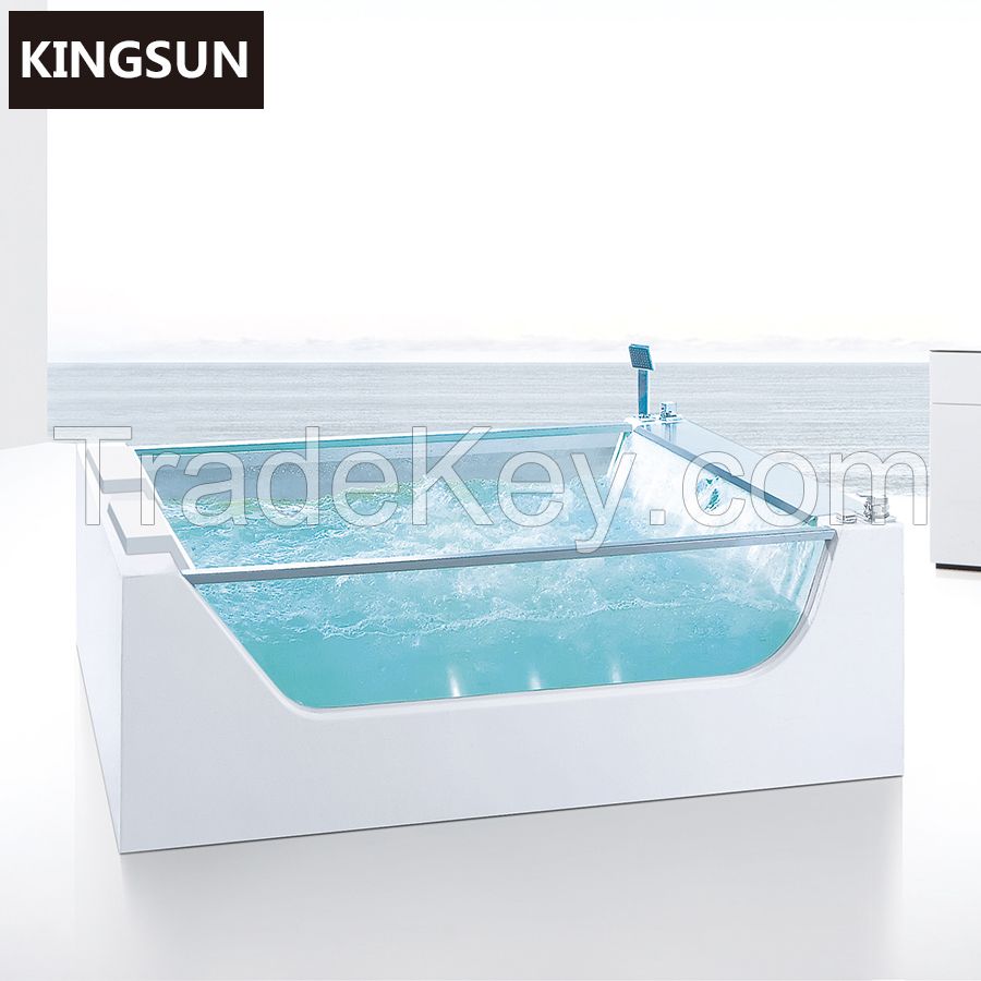 Indoor Right Drain Location Two Person Freestanding Acrylic Whirlpool Bathtub 