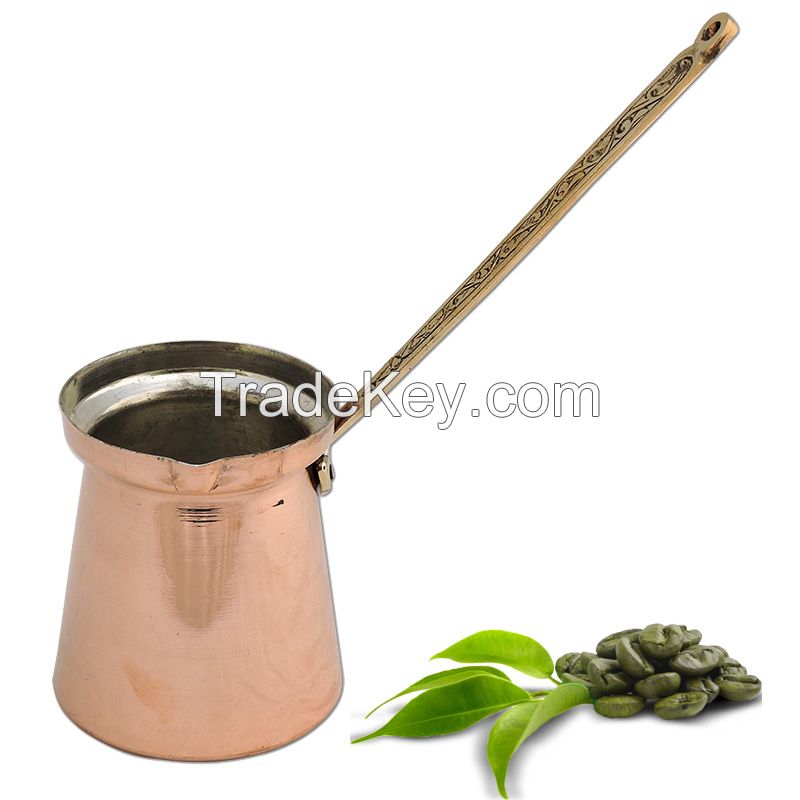PLAIN COPPER TURKISH COFFEE MAKER WITH BRASS HANDLE