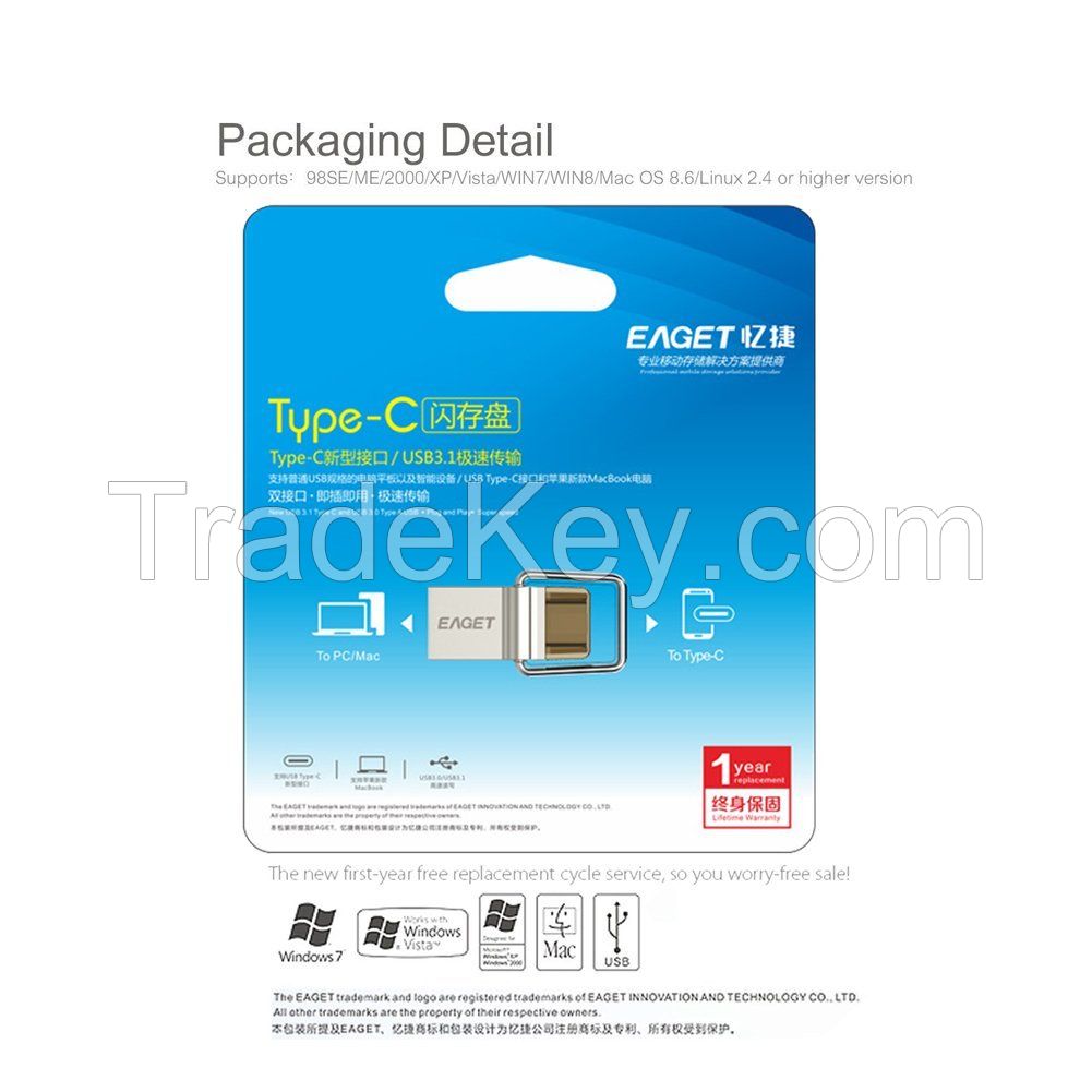 EAGET CU10 Type-C 3.1+ USB 3.0 OTG High Speed Flash Drive 16G/32G/64G