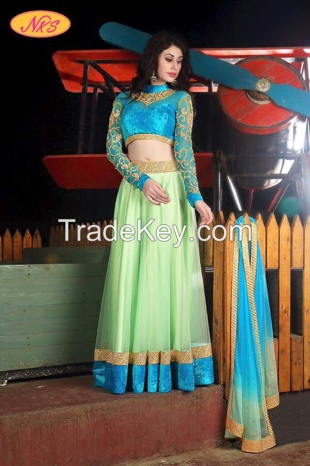 Gown and lehanga cholis with embroidery