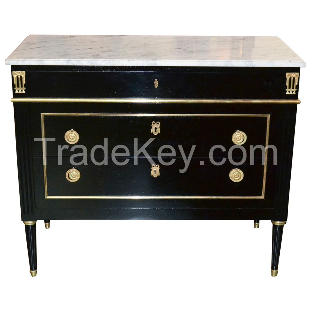 French Louis XVI Black Lacquered Commode