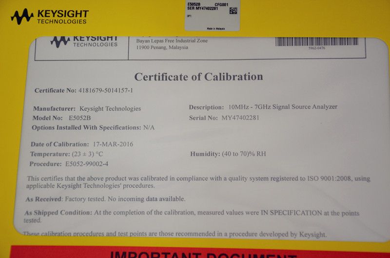 Brand New Keysight E5052B SSA Signal Source Analyzer, 10 MHz to 7 GHz, In Stock