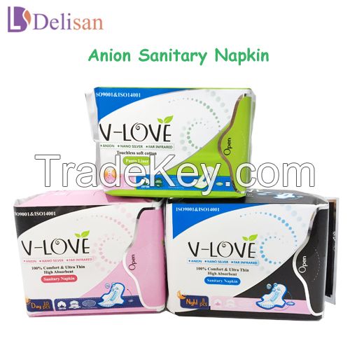 Disposable Lady Anion Sanitary Napkin for Night Use