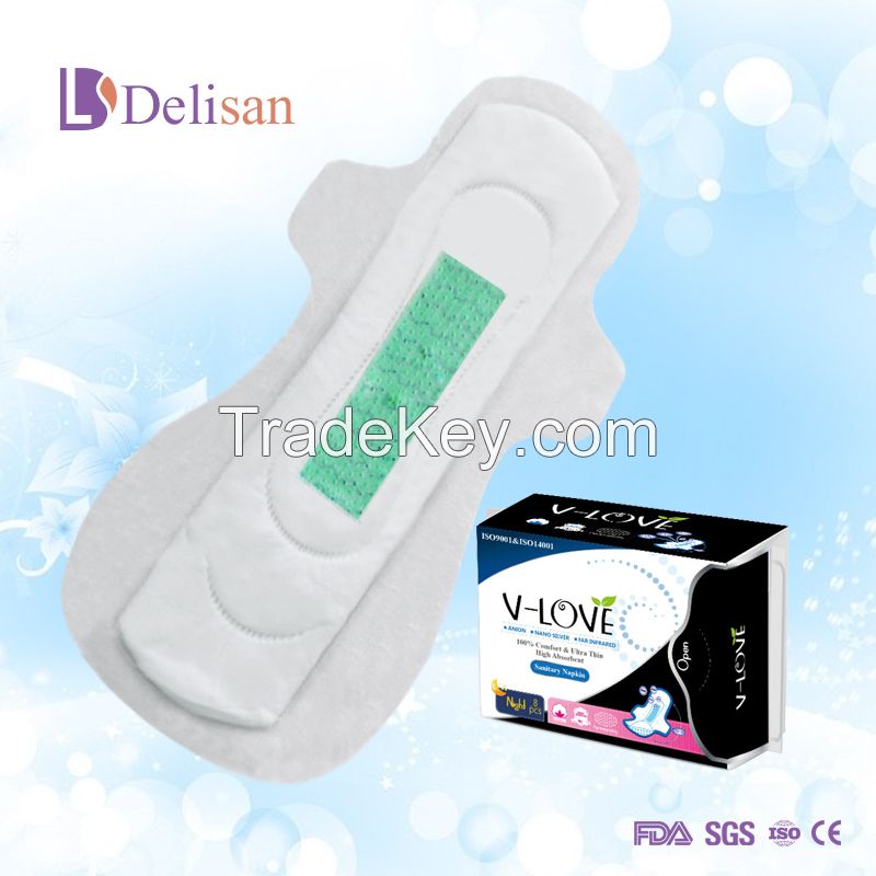 290mm Night Use Shenzhen Vlove Anion Feminine Pads